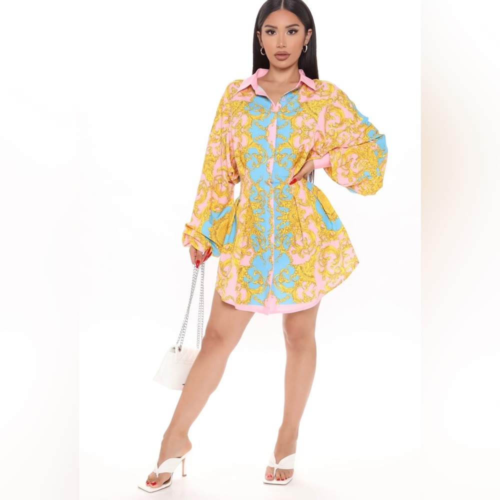 Fashion Nova Brand New w/ Tags Feeling Fortunate Mini Shirt Dress Size Small